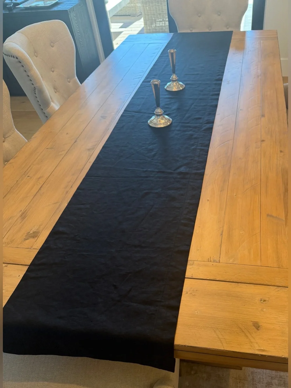Black Linen Table Runner 104” x 16.5” Extra Long Minimalist Decor